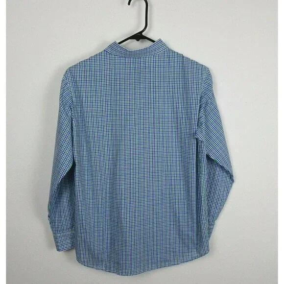 💰3/$25 IZOD Boy's Button-Down Shirt Blue Green Plaid Oxford Preppy   XL 14/16 - Picture 4 of 11